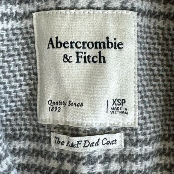 Abercrombie & Fitch Wool Blend The Dad Coat Houndstooth Gray Plaid Size XSP - Picture 4 of 16